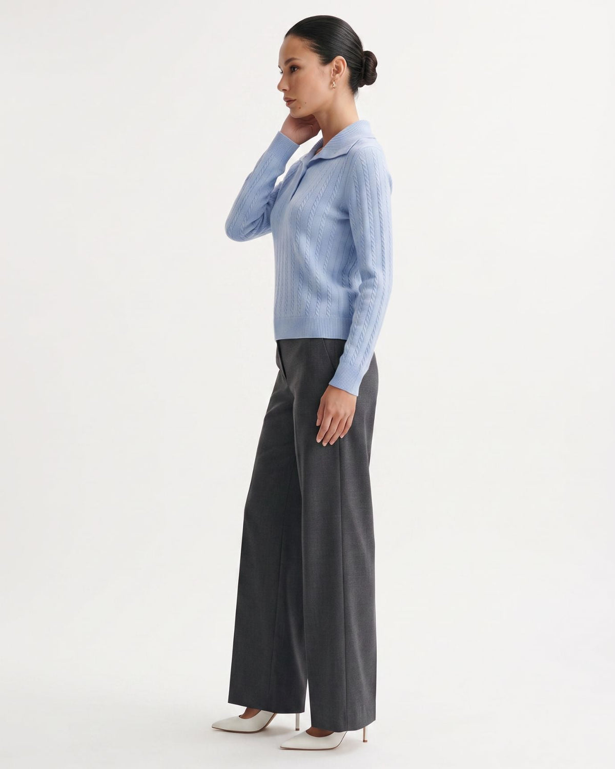 Pure Cashmere Button Polo Collar Jumper with Shaped Waist – view 9