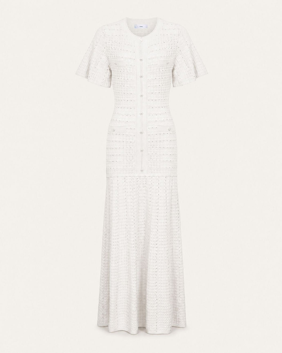 Anna Rhinestone Embellished Short Sleeve Round Neck Knit Midi Dress – view 25
