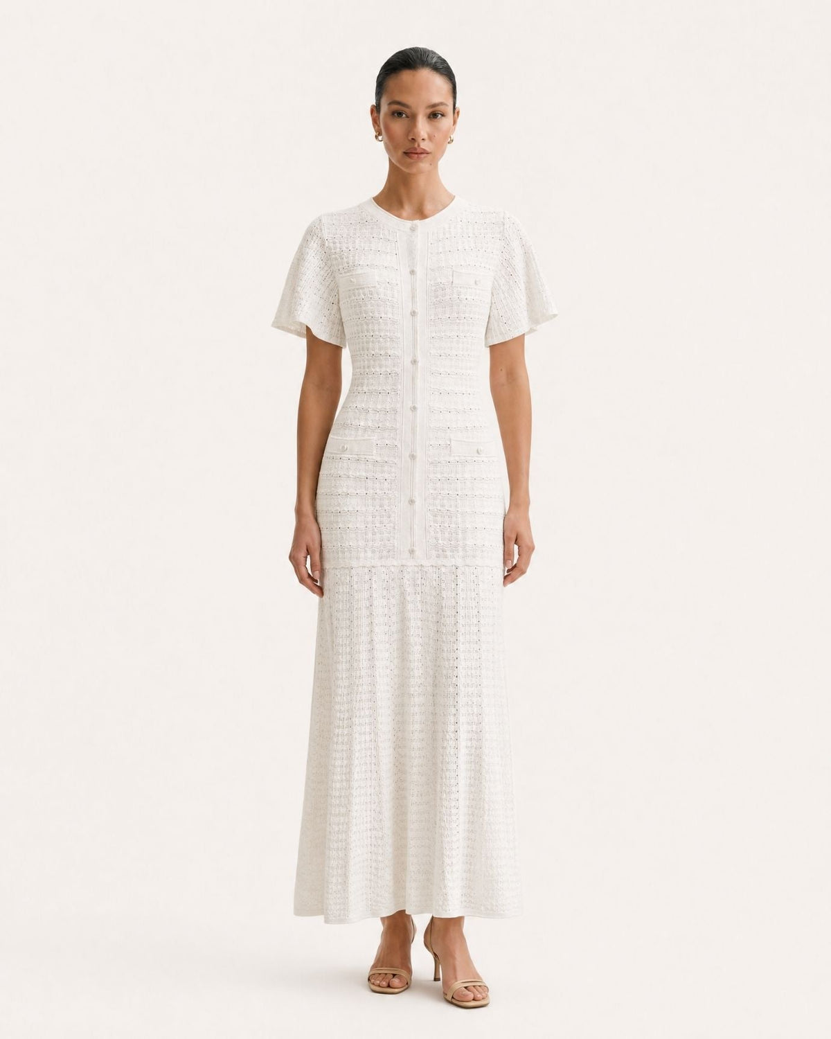 Anna Rhinestone Embellished Short Sleeve Round Neck Knit Midi Dress – view 26