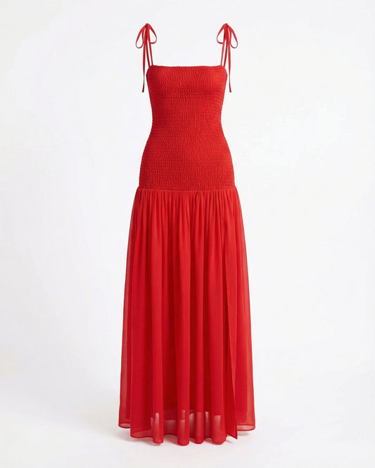 Sleeveless Pleated Maxi Dress with Suspender Straps