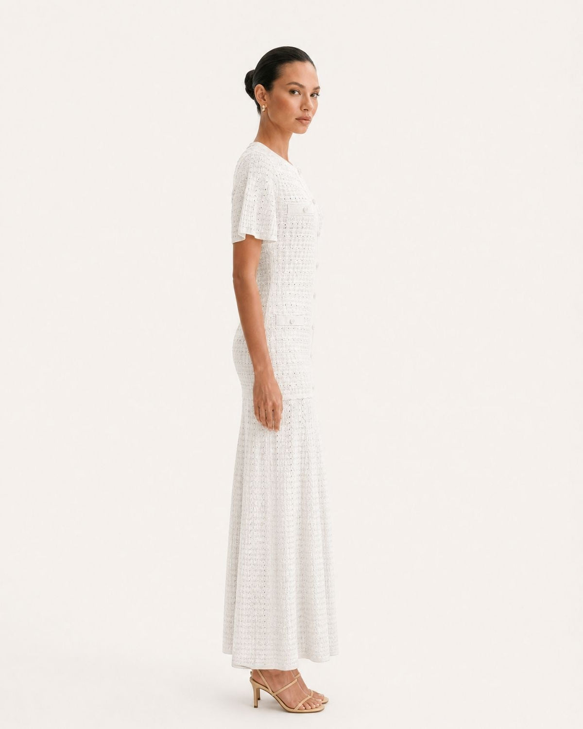 Anna Rhinestone Embellished Short Sleeve Round Neck Knit Midi Dress – view 27