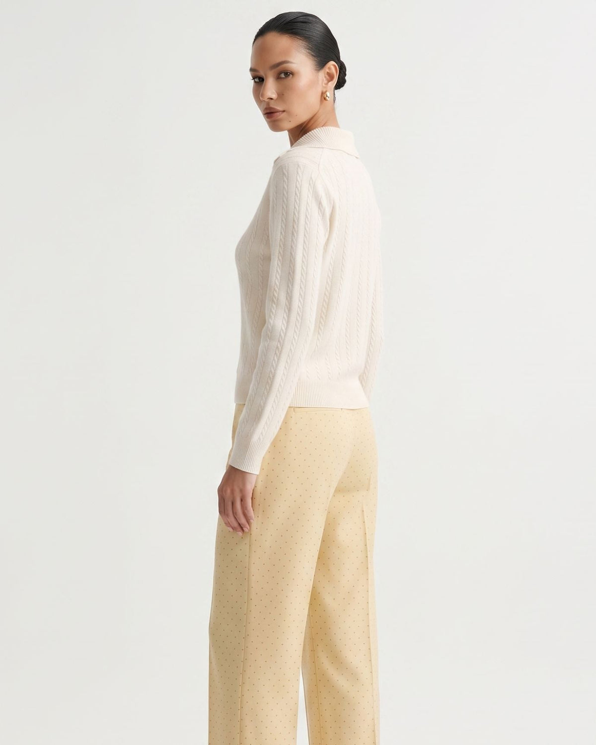 Pure Cashmere Button Polo Collar Jumper with Shaped Waist – view 12