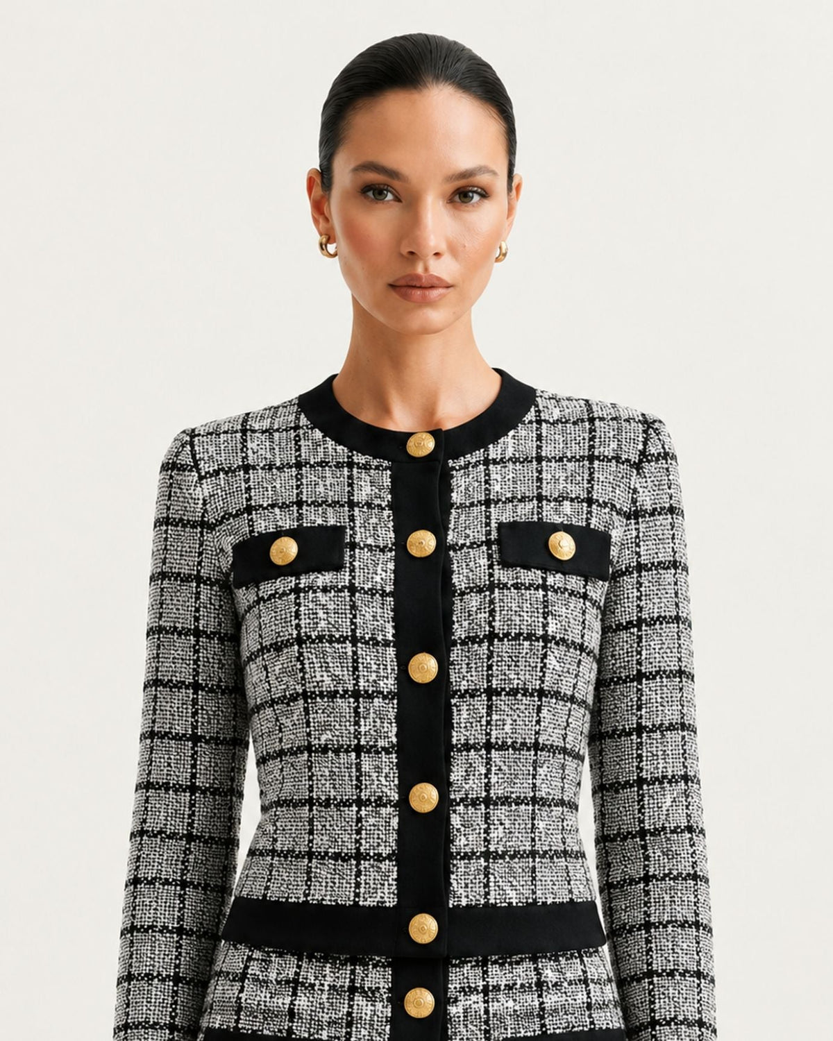 Rosy Three-Piece Plaid Knit Skirt Set with Long Sleeves – view 14