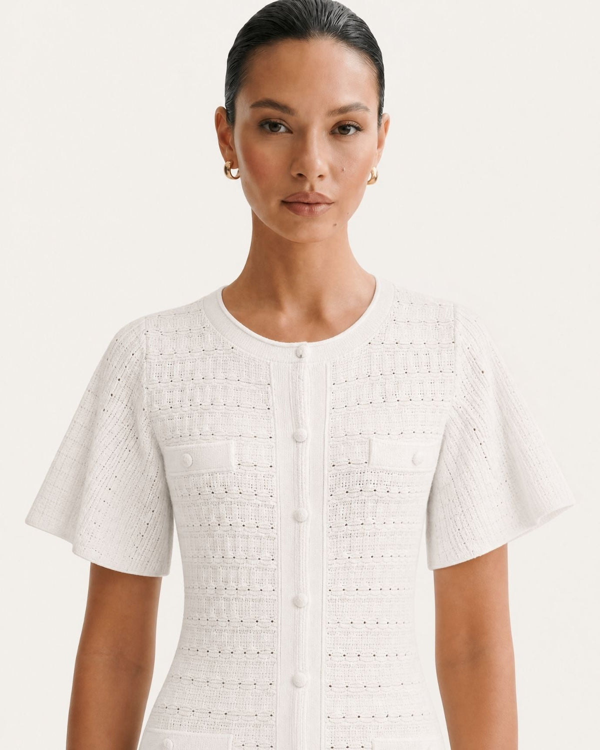 Anna Rhinestone Embellished Short Sleeve Round Neck Knit Midi Dress – view 28