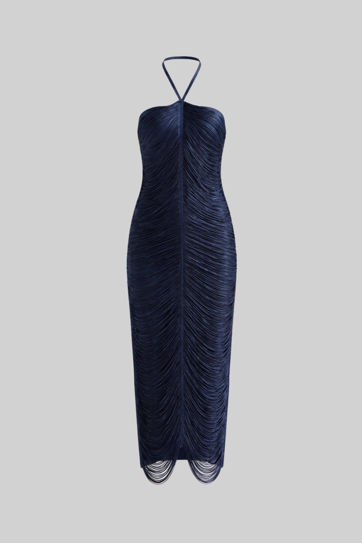 Pleated Halter Neck Body-Contouring Dress with Front Slit – Blue – view 2