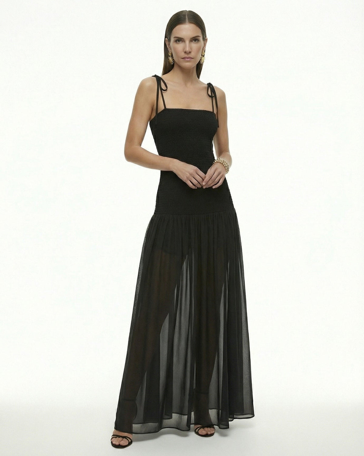 Sleeveless Pleated Maxi Dress with Suspender Straps – view 6