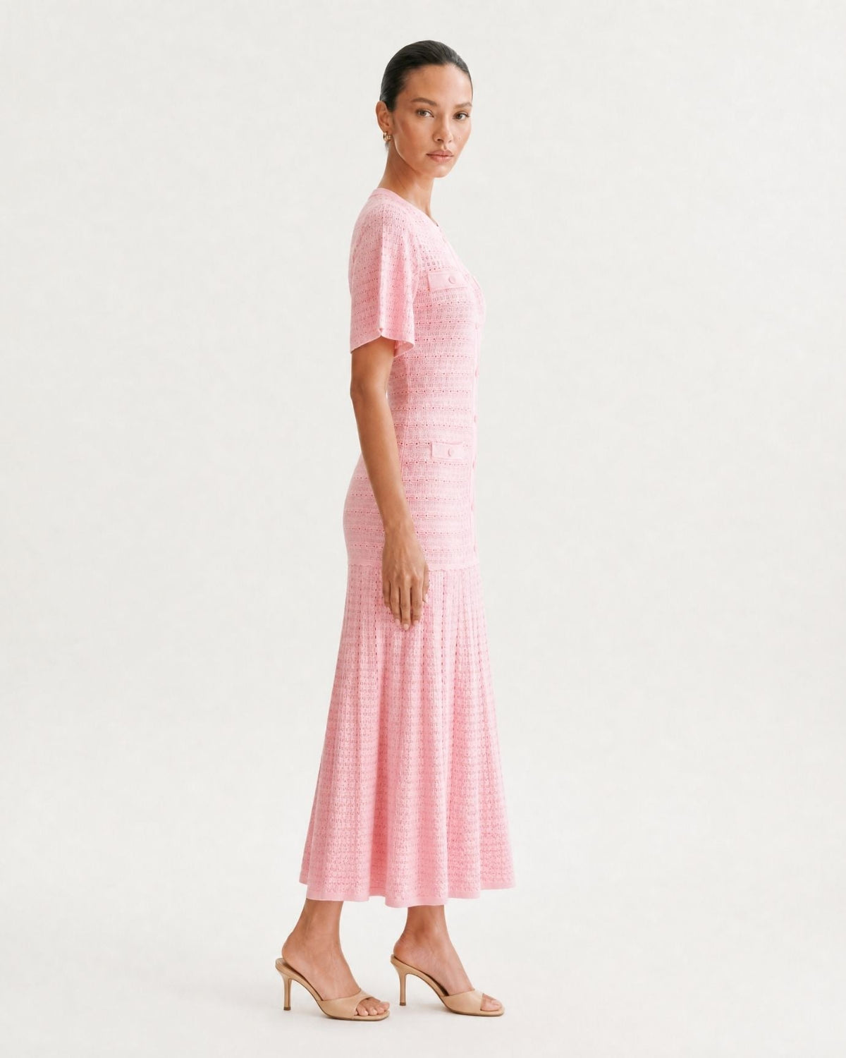 Anna Rhinestone Embellished Short Sleeve Round Neck Knit Midi Dress – view 32
