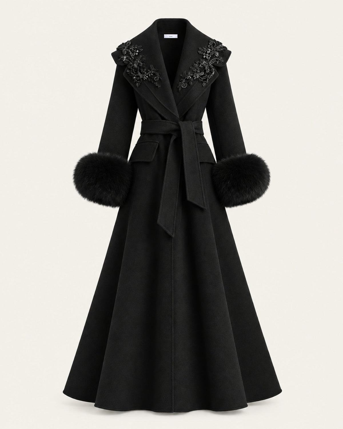 Hamptons Long Wool Cashmere Coat with Embellished Collar – view 18