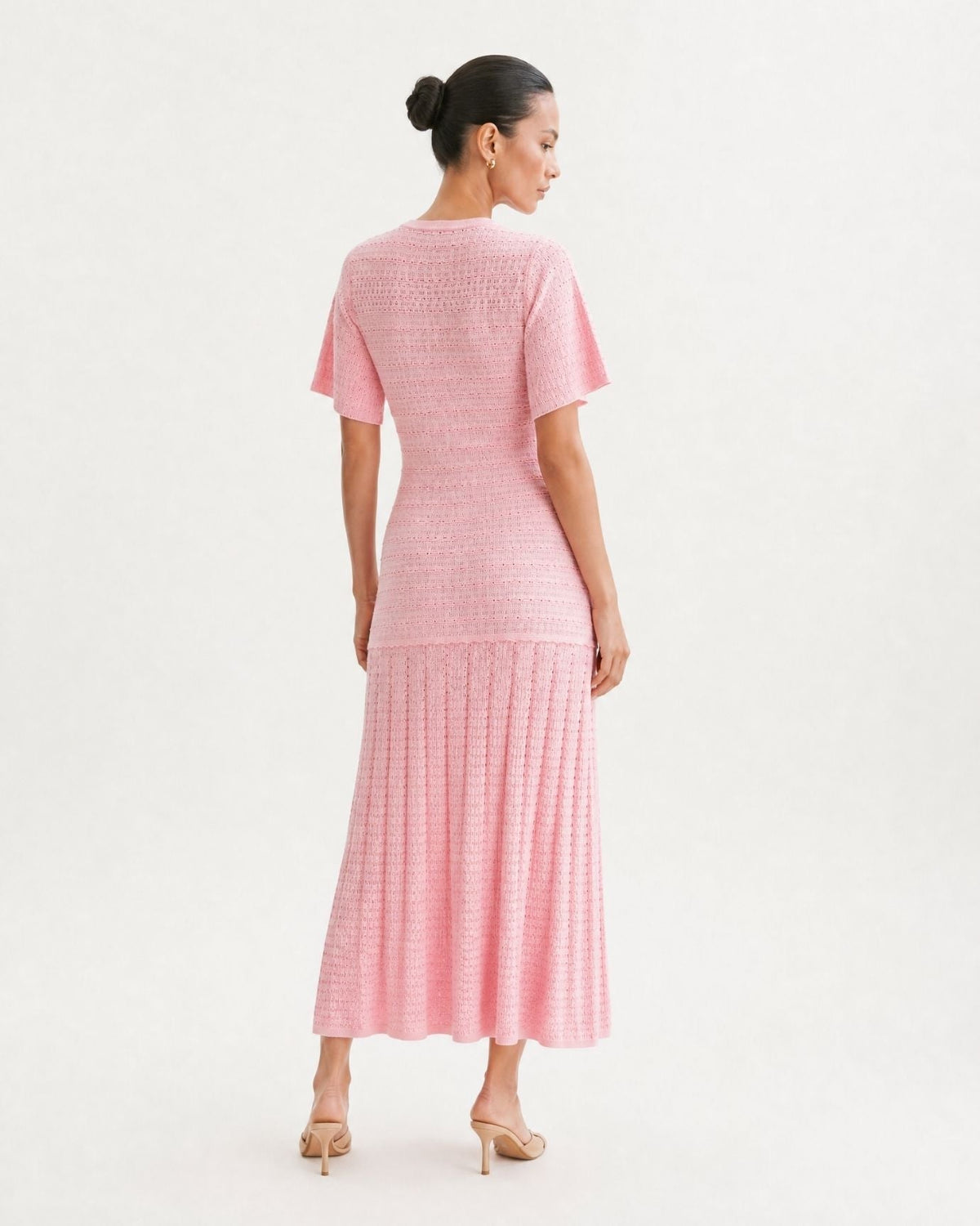 Anna Rhinestone Embellished Short Sleeve Round Neck Knit Midi Dress – view 33