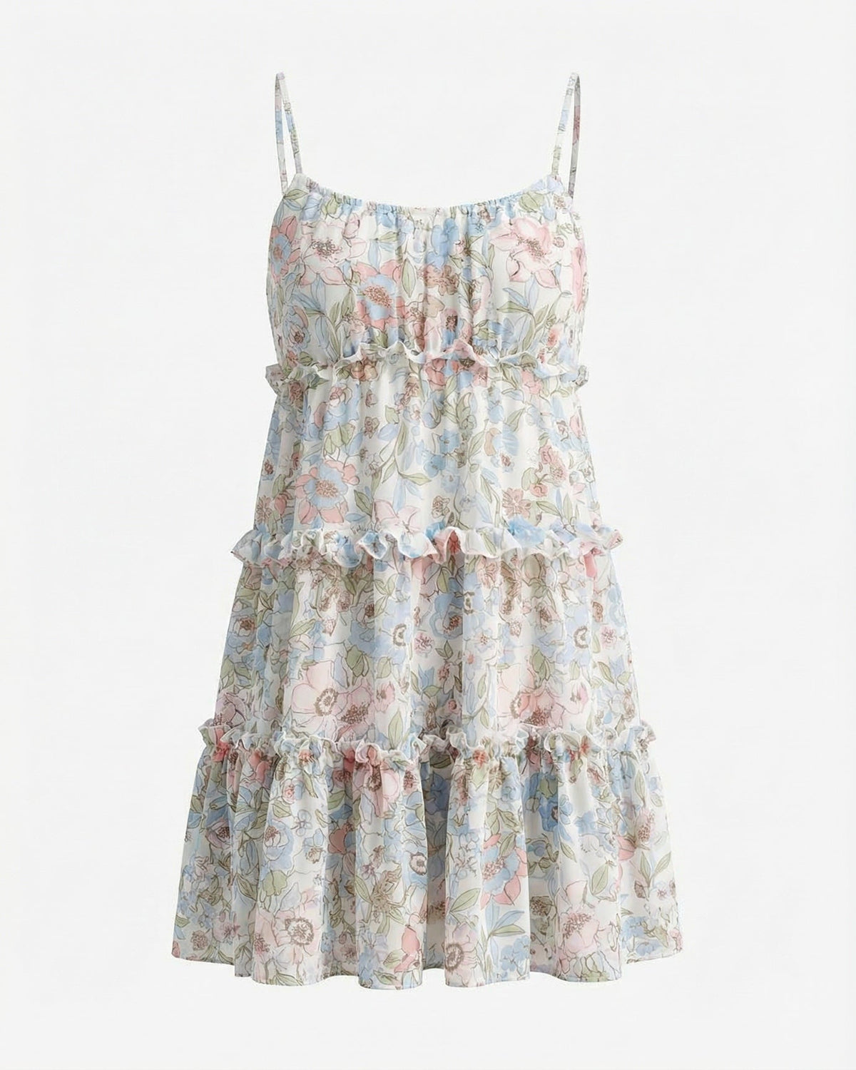 Printed Tiered Ruffle Strap Dress with Full Lining