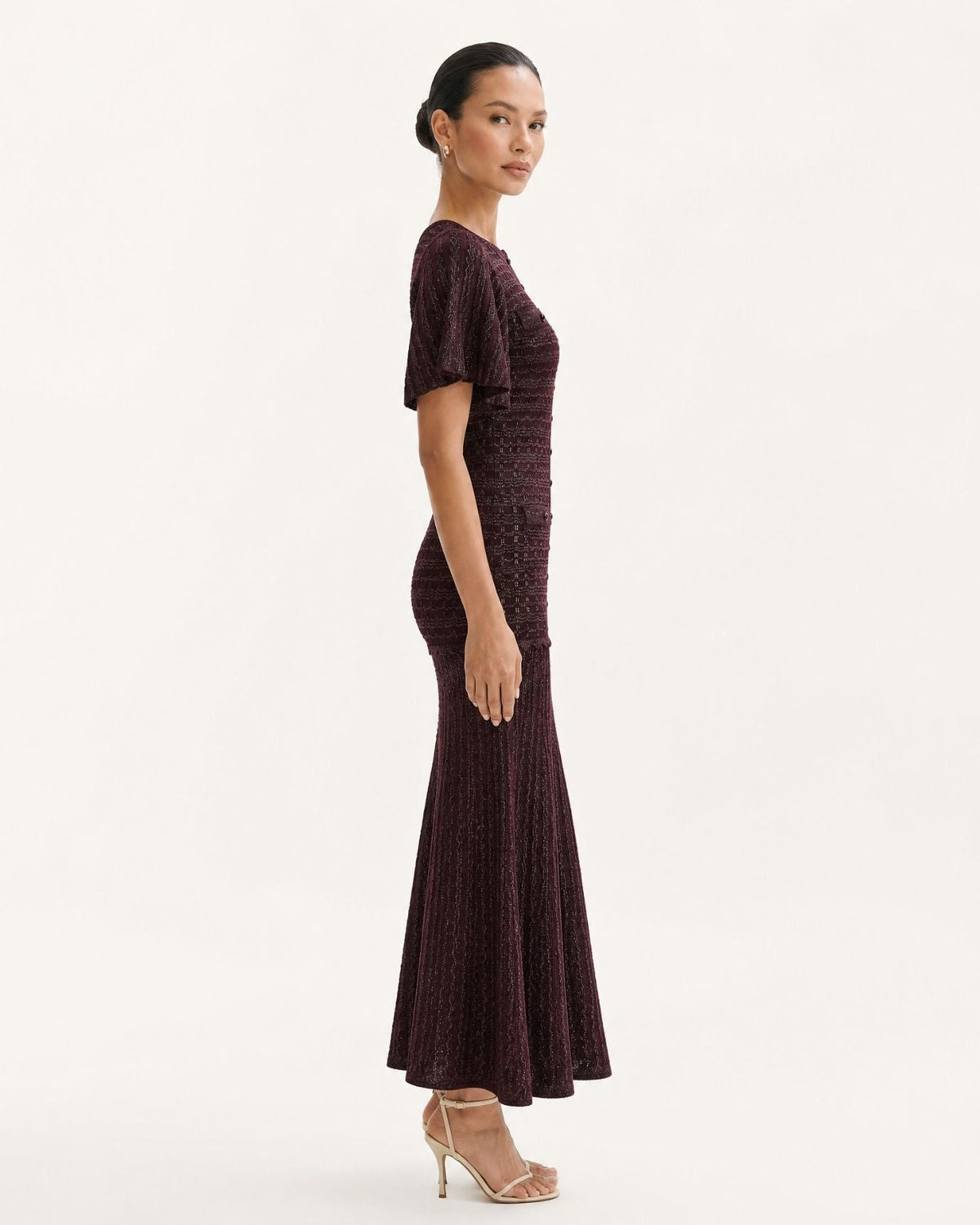 Anna Rhinestone Embellished Short Sleeve Round Neck Knit Midi Dress – view 36