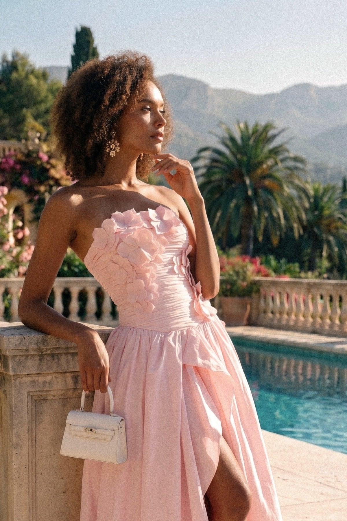 Strapless Sweetheart Ballgown with 3D Floral Bodice – Pink