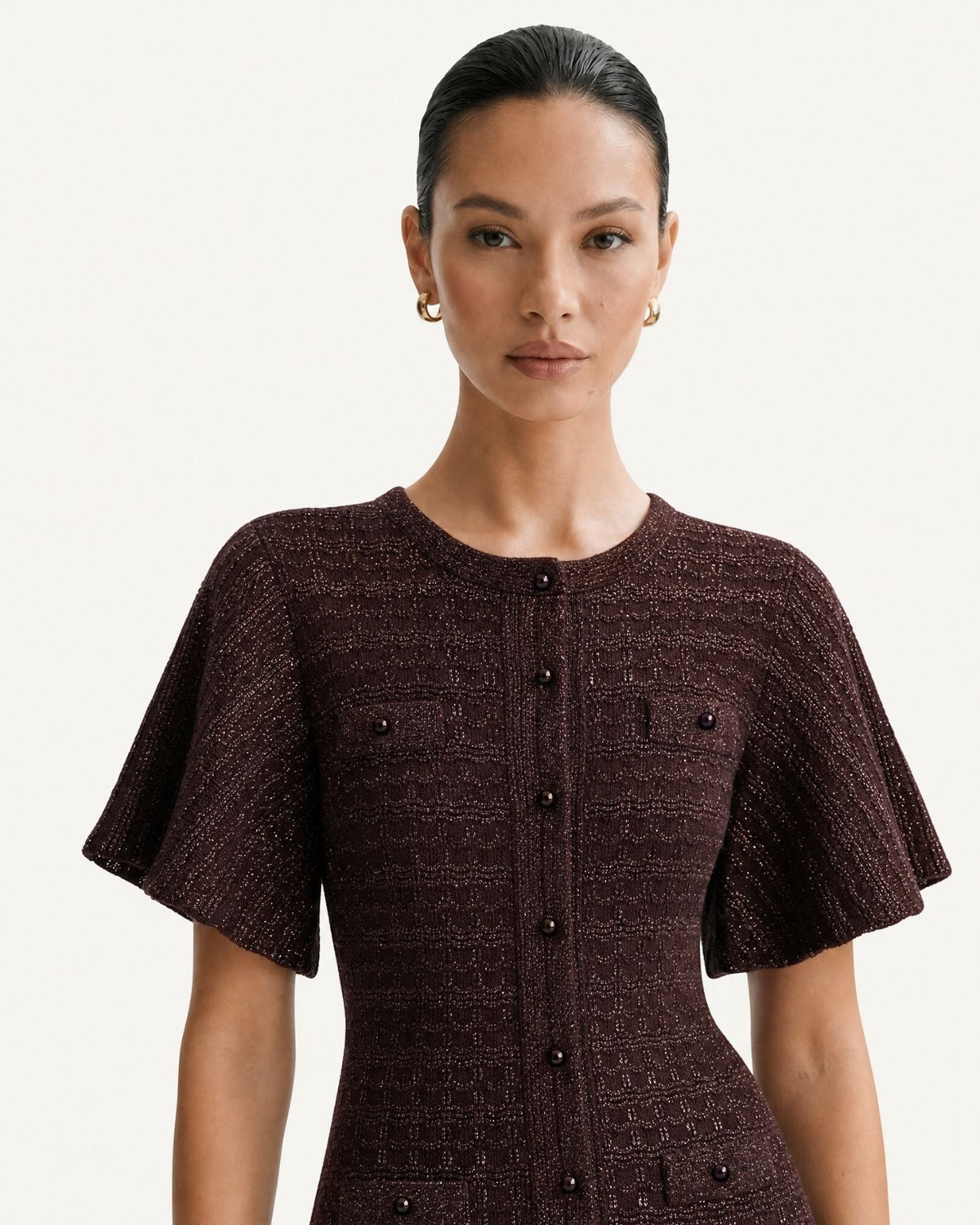 Anna Rhinestone Embellished Short Sleeve Round Neck Knit Midi Dress – view 37