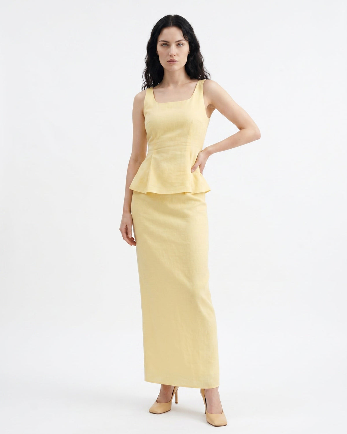 Cotton Tailored Top and Sculptural Skirt Two-Piece Set – view 2