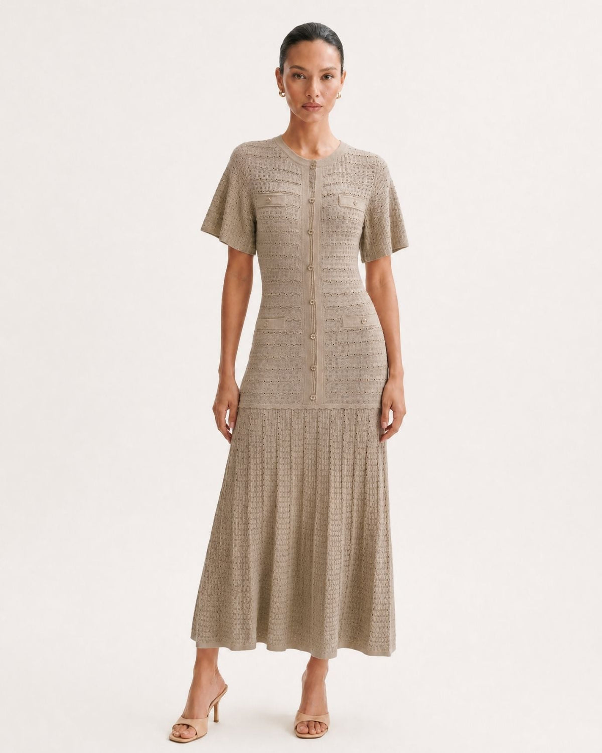 Anna Rhinestone Embellished Short Sleeve Round Neck Knit Midi Dress – view 39