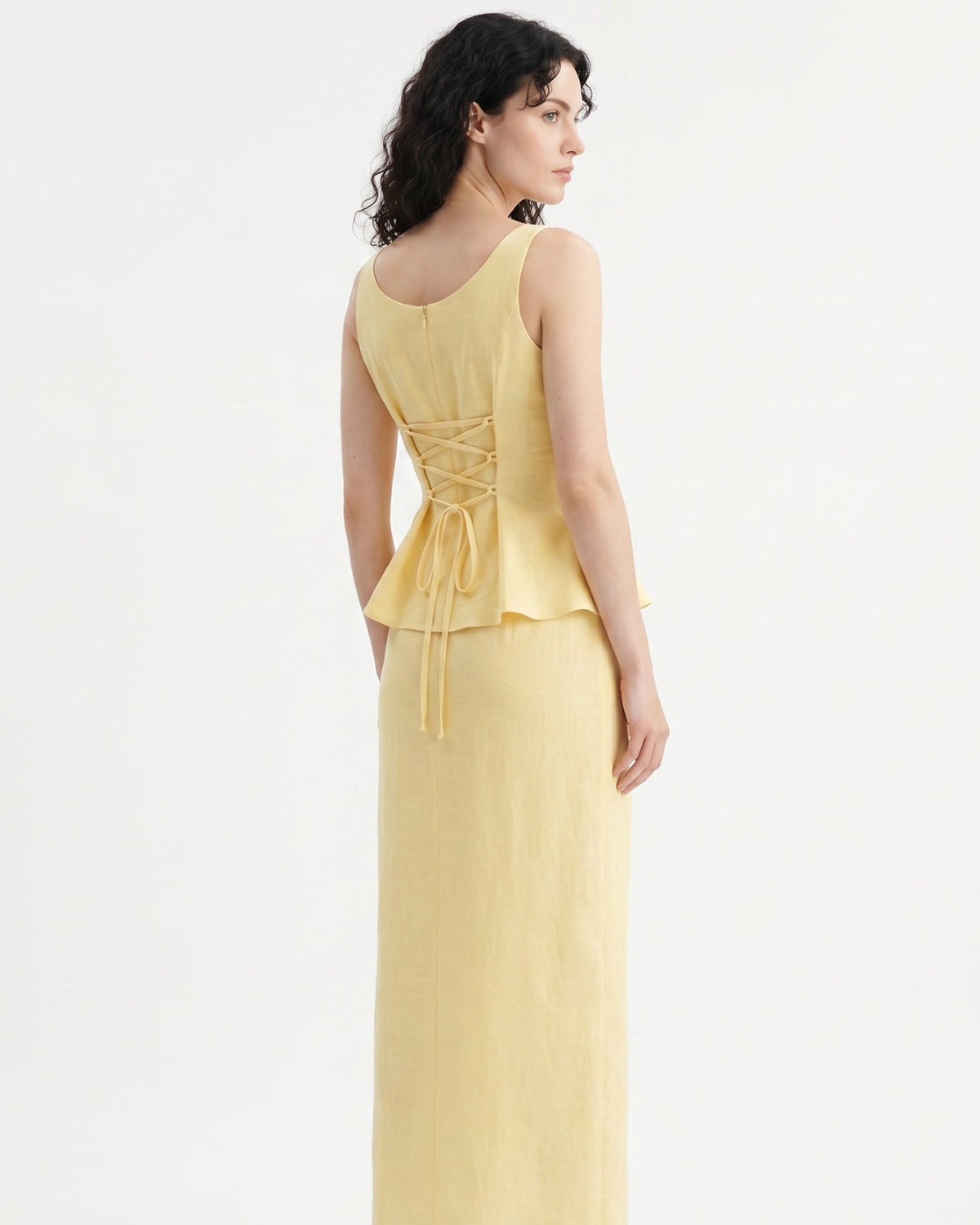 Cotton Tailored Top and Sculptural Skirt Two-Piece Set