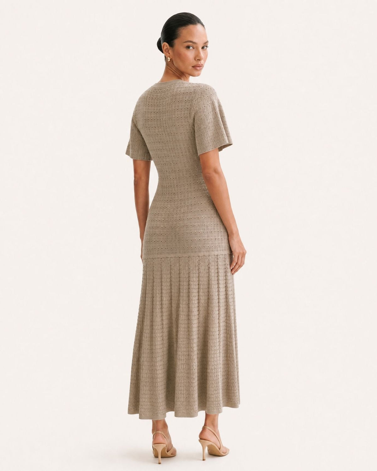 Anna Rhinestone Embellished Short Sleeve Round Neck Knit Midi Dress – view 40