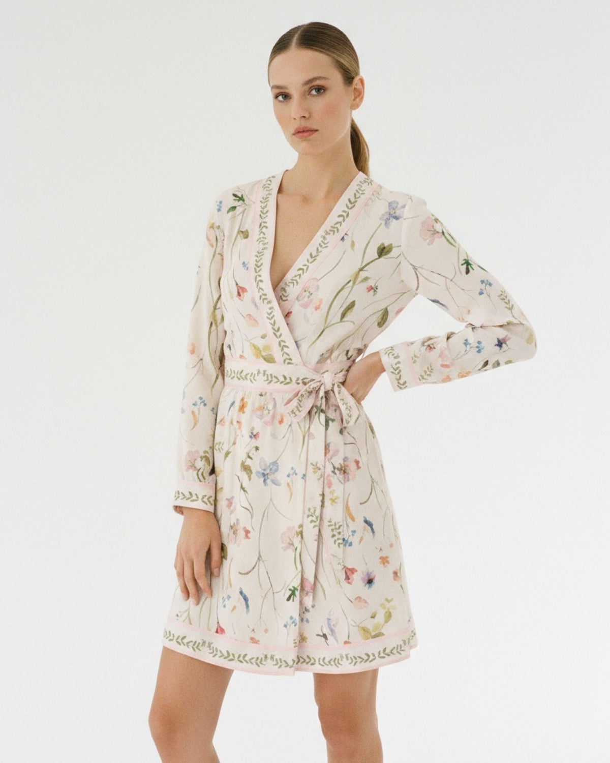 Frenchie Puff Sleeve Cinched Waist Pleated Midi Dress – Floral Print – view 2
