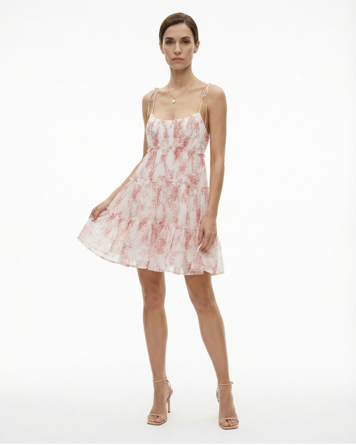 Printed Tiered Ruffle Strap Dress with Full Lining