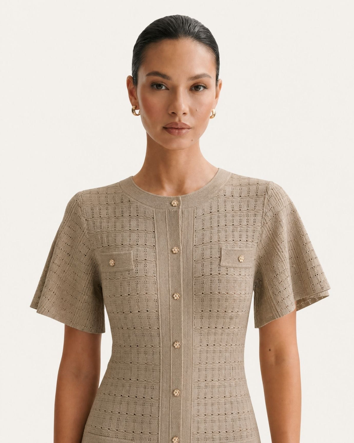 Anna Rhinestone Embellished Short Sleeve Round Neck Knit Midi Dress – view 41