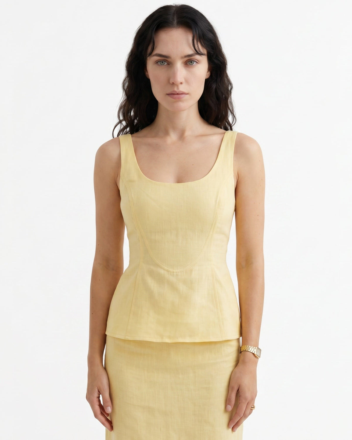 Cotton Tailored Top and Sculptural Skirt Two-Piece Set