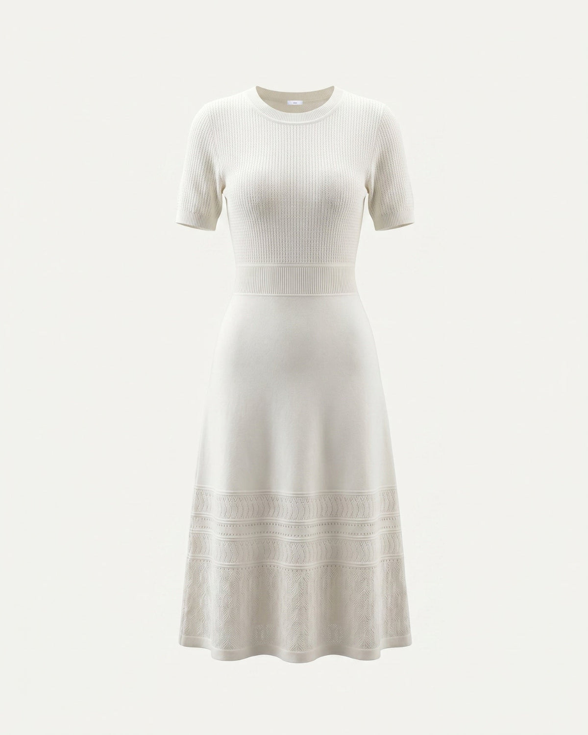 Openwork Hollow Knit Silk Blend Short Sleeve Dress – Apricot – view 1