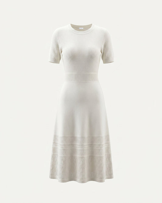 Openwork Hollow Knit Silk Blend Short Sleeve Dress