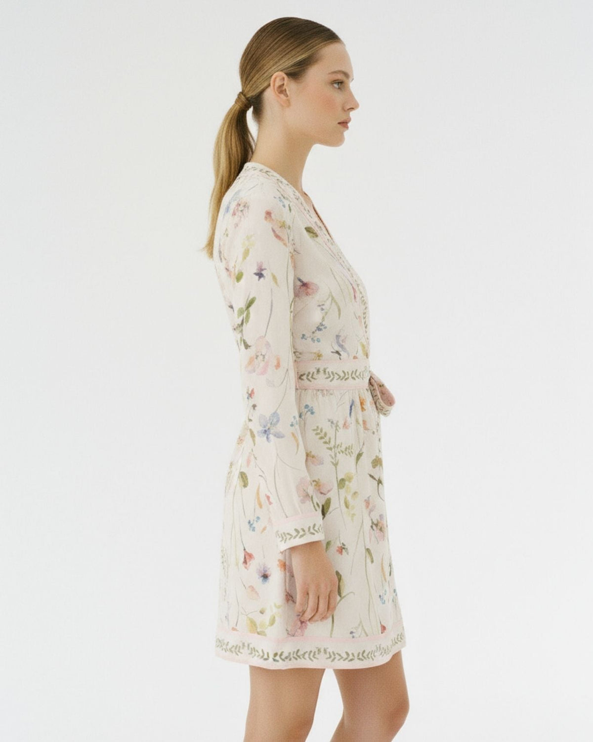Frenchie Puff Sleeve Cinched Waist Pleated Midi Dress – Floral Print – view 7