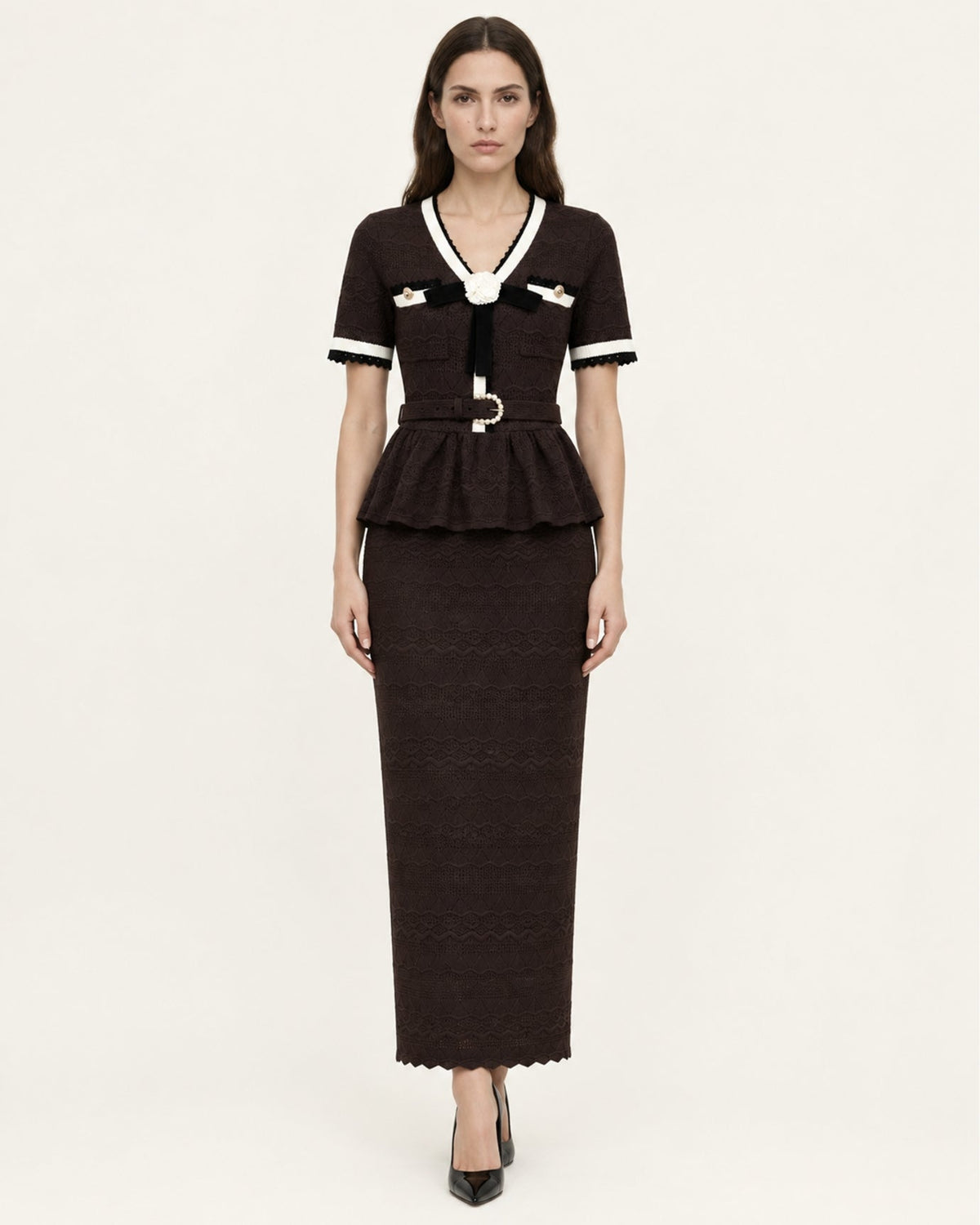 Diva Slim Fit Crew Neck Knit Top and Skirt Two-Piece Set – view 12