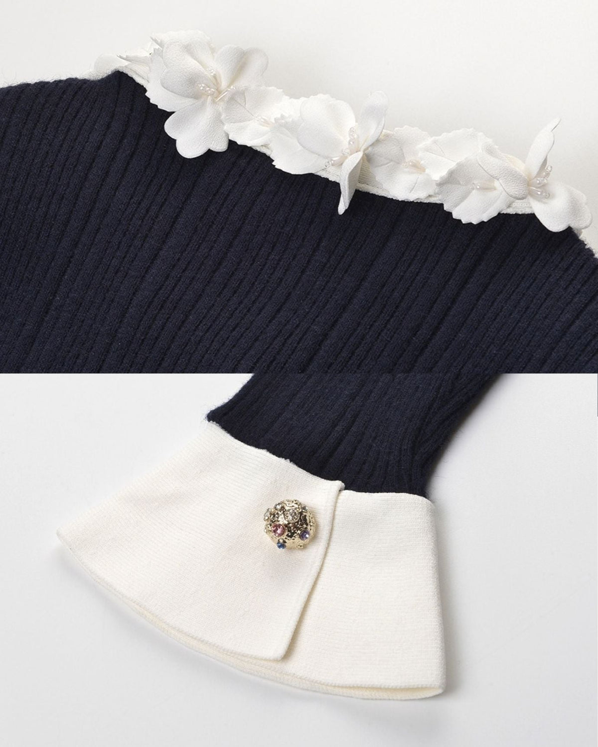 Kira Bell Sleeve Belted Acrylic Knit Mini Dress – Navy Blue – view 7