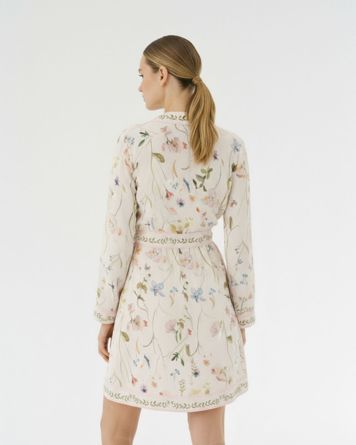 Frenchie Puff Sleeve Cinched Waist Pleated Midi Dress – Floral Print – view 8