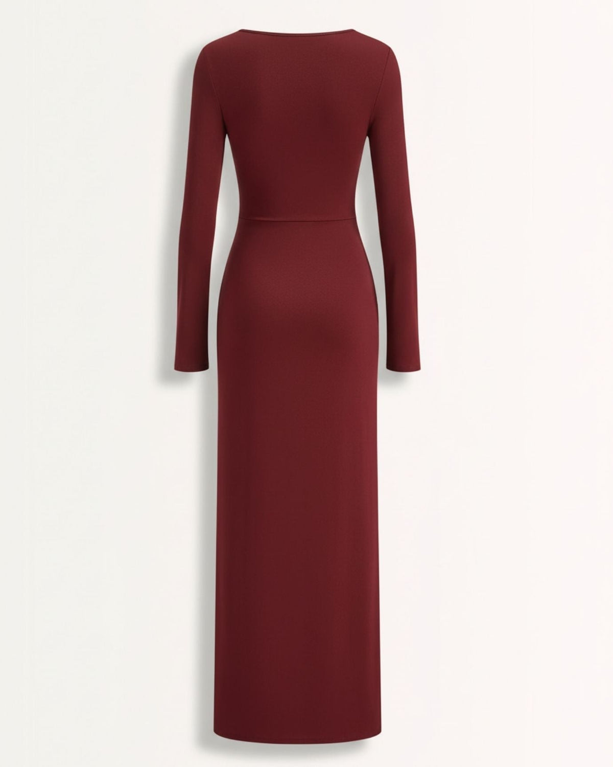 Round Neck Long Sleeve Stretch Knit Midi Dress – Claret – view 3