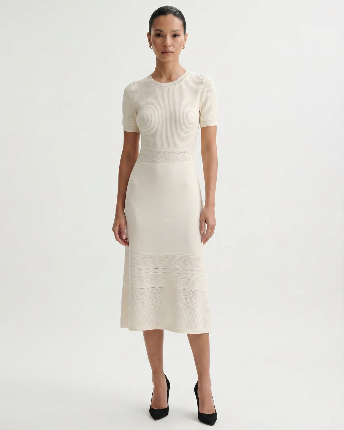 Openwork Hollow Knit Silk Blend Short Sleeve Dress
