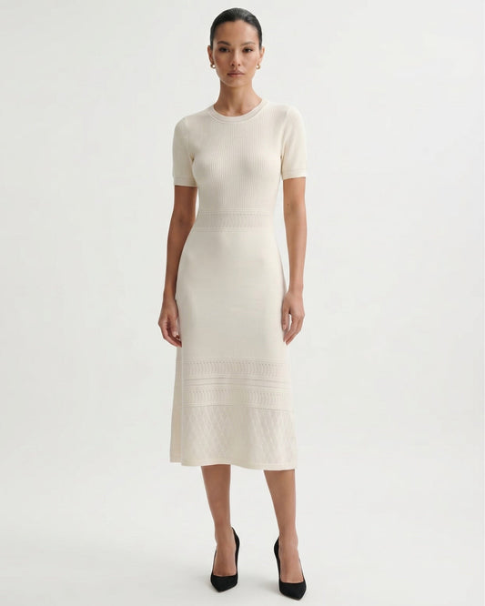 Openwork Hollow Knit Silk Blend Short Sleeve Dress