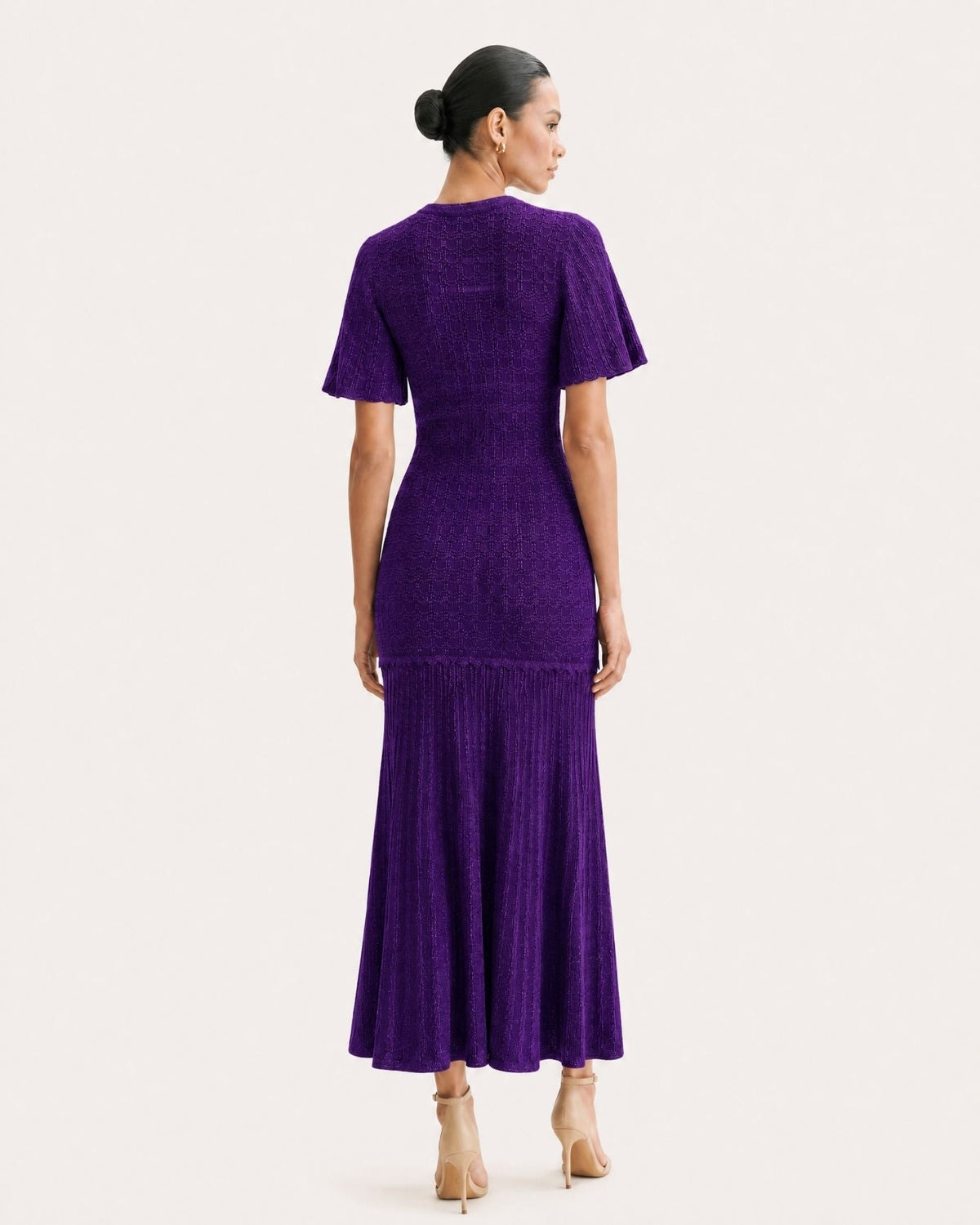 Anna Rhinestone Embellished Short Sleeve Round Neck Knit Midi Dress – view 44