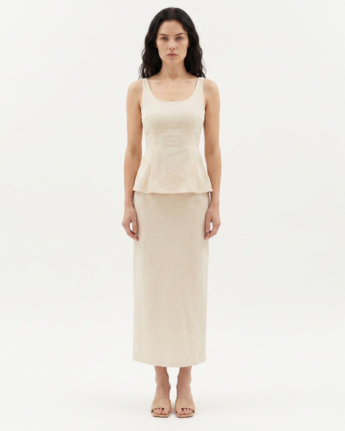 Cotton Tailored Top and Sculptural Skirt Two-Piece Set