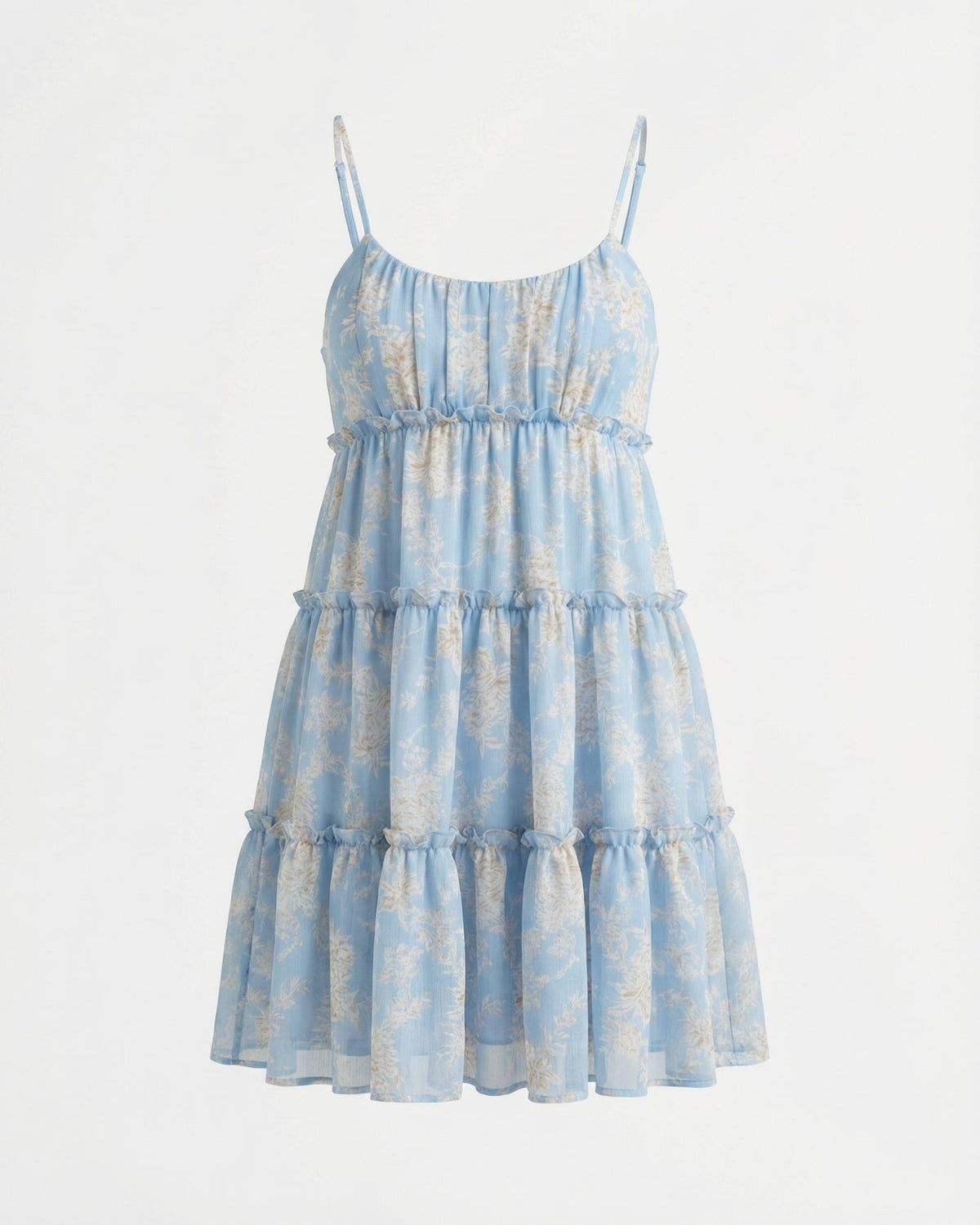 Printed Tiered Ruffle Strap Dress with Full Lining