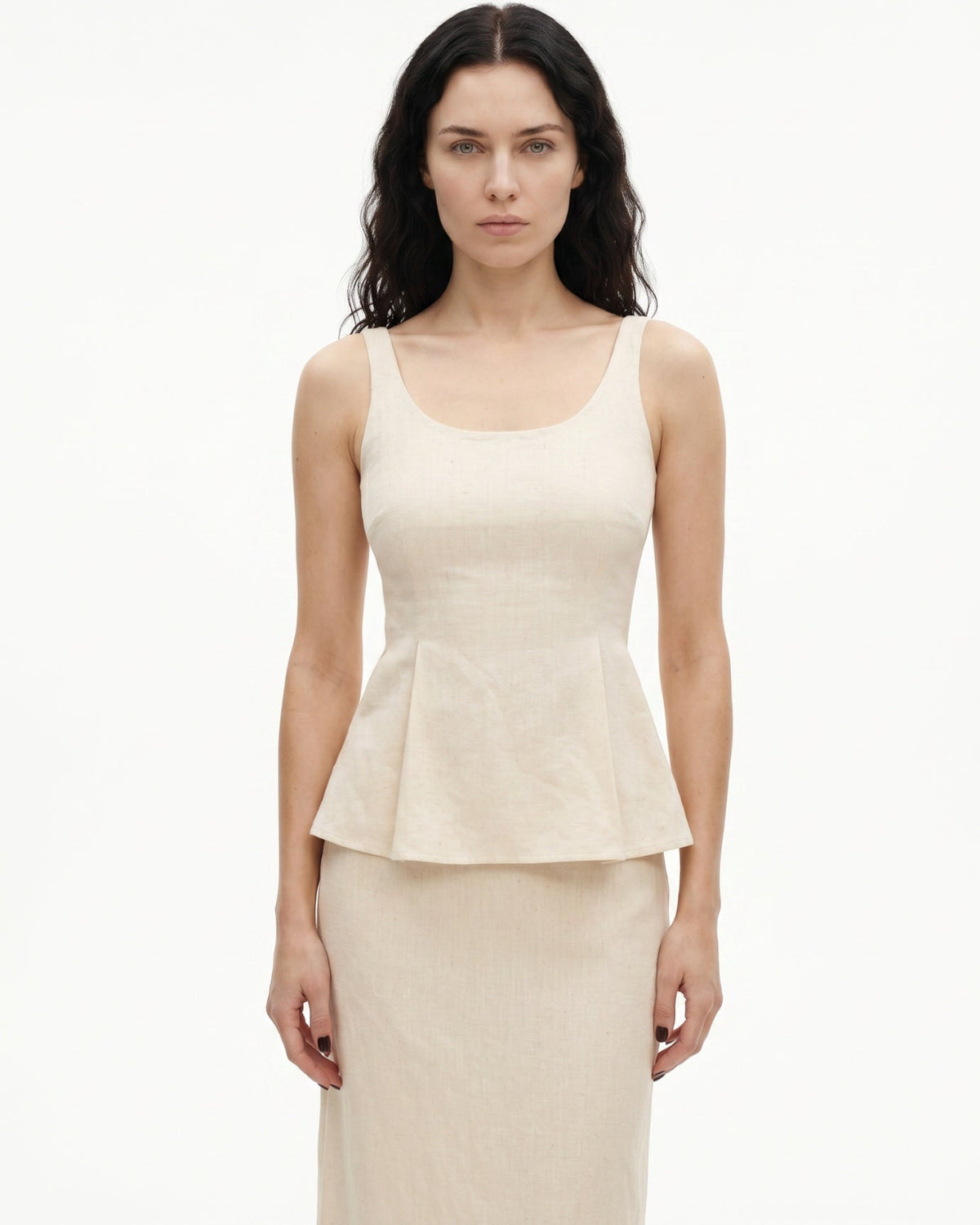Cotton Tailored Top and Sculptural Skirt Two-Piece Set