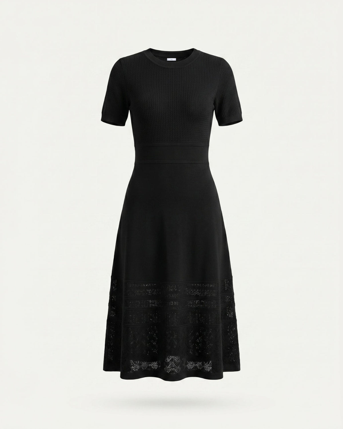 Openwork Hollow Knit Silk Blend Short Sleeve Dress