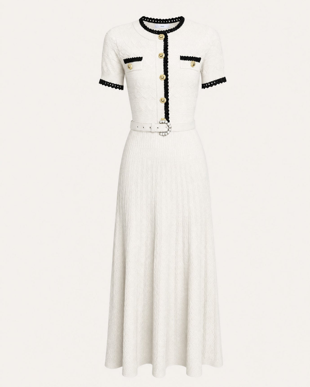 Short Sleeve Cinched Waist Slim Fit Viscose Knit Midi Dress