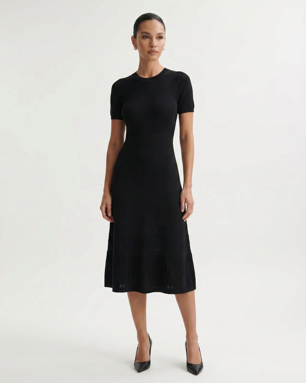 Openwork Hollow Knit Silk Blend Short Sleeve Dress