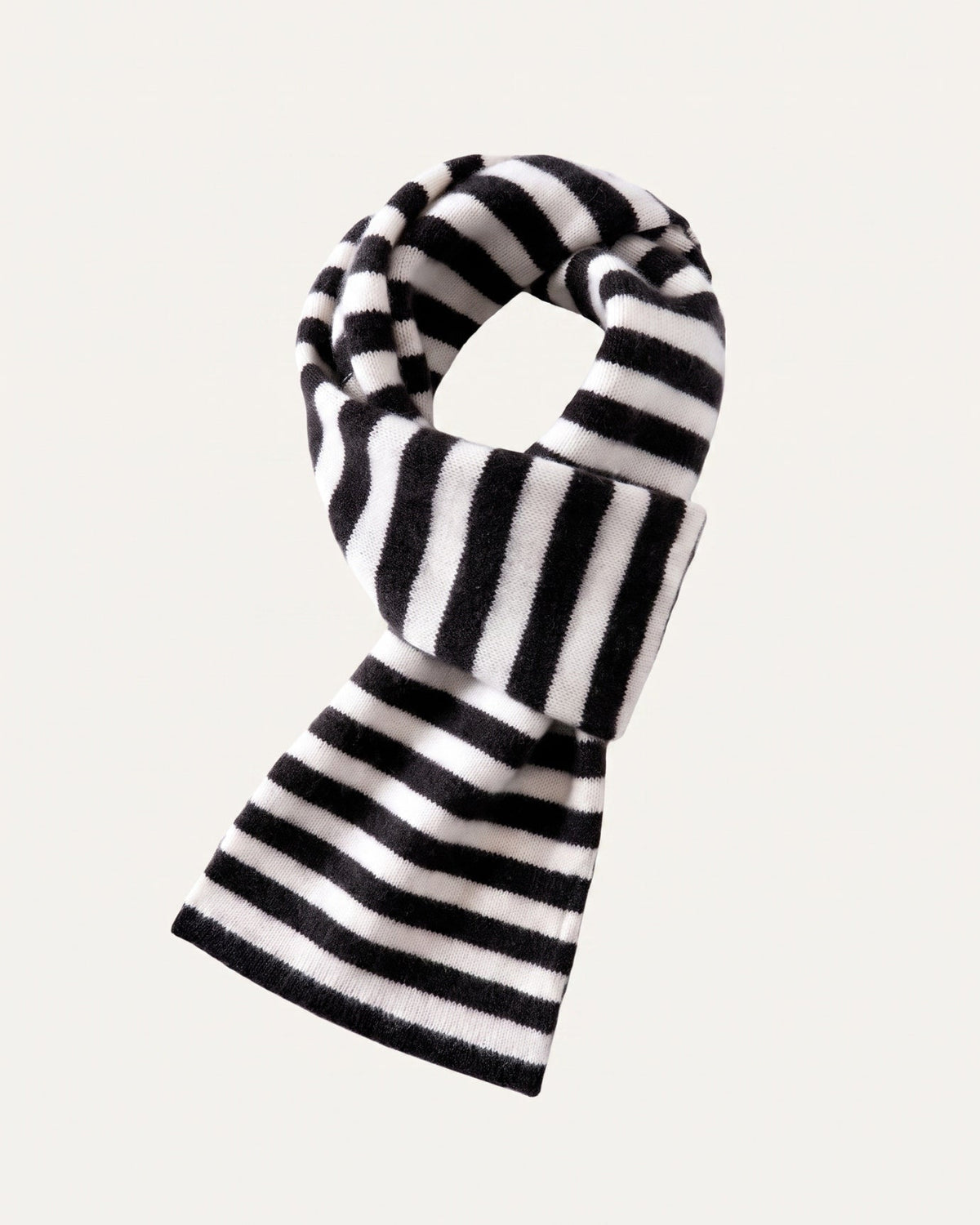 Warm Classic Striped Knitted Pure Cashmere Scarf – Brown and white stripes – view 1
