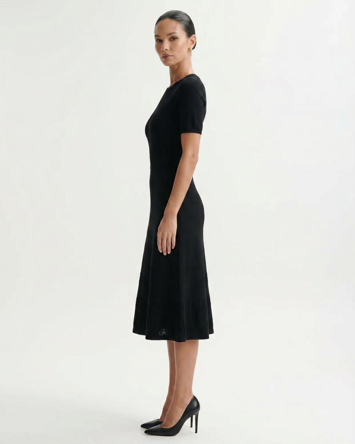 Openwork Hollow Knit Silk Blend Short Sleeve Dress – view 6