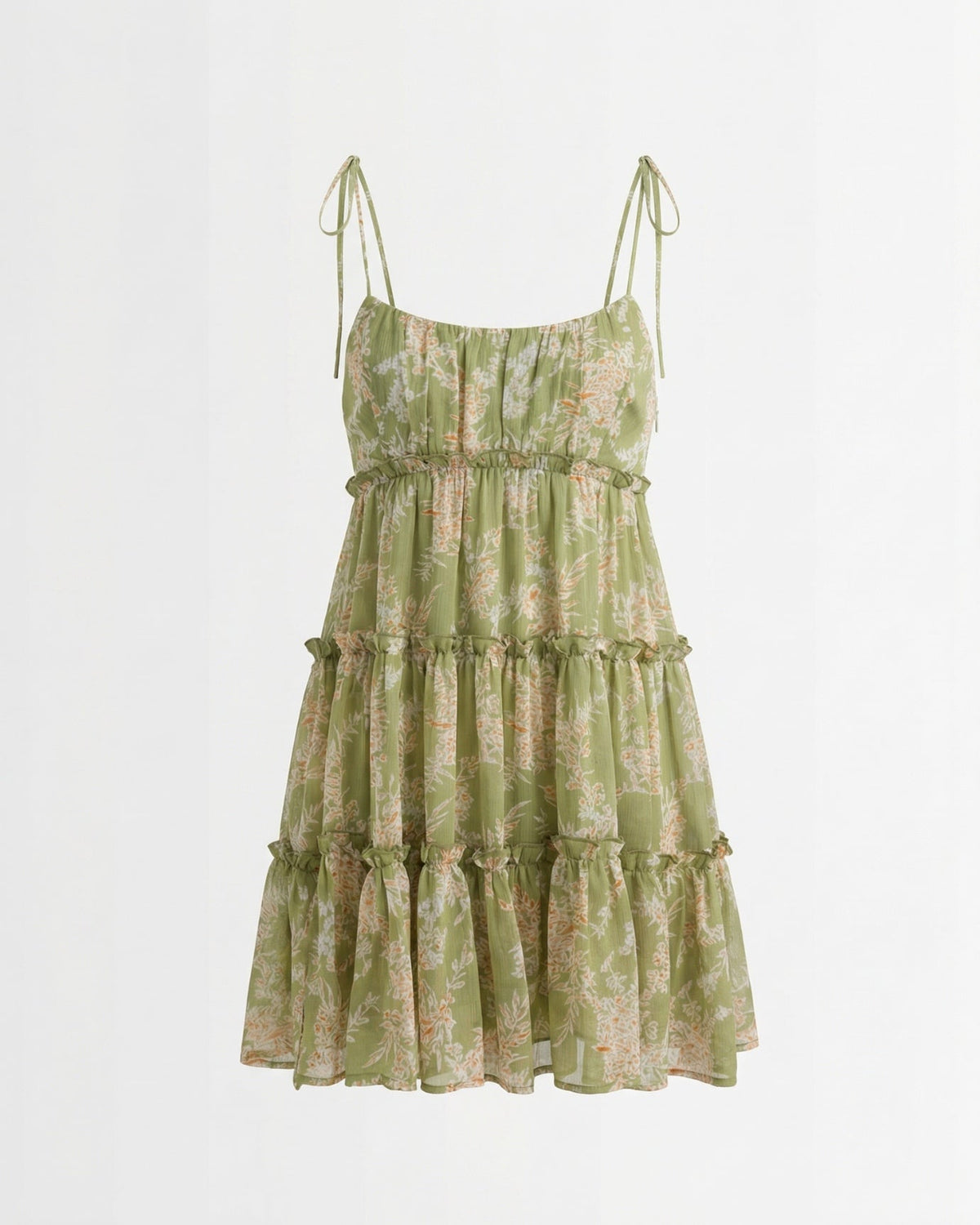 Printed Tiered Ruffle Strap Dress with Full Lining