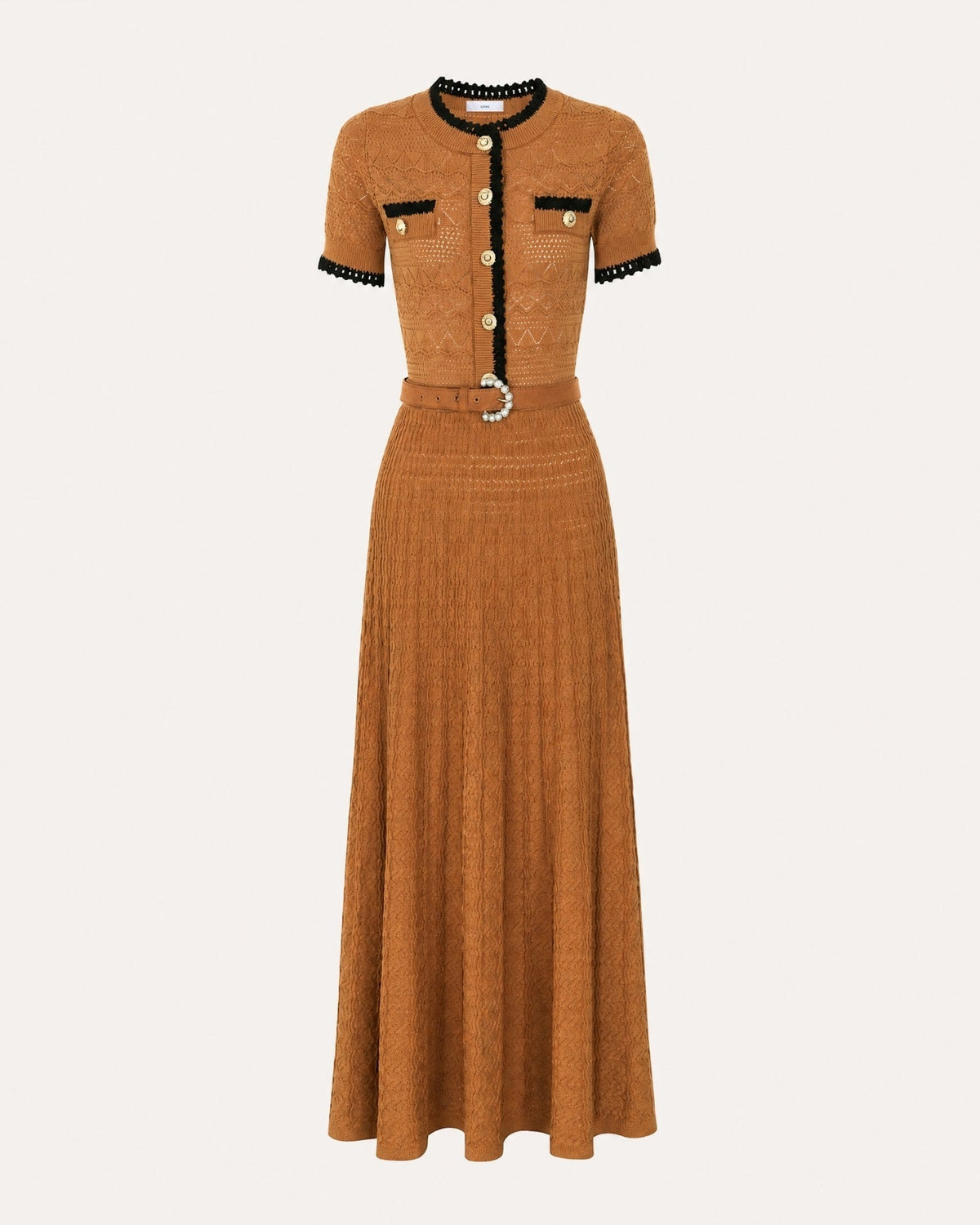 Short Sleeve Cinched Waist Slim Fit Viscose Knit Midi Dress – view 5