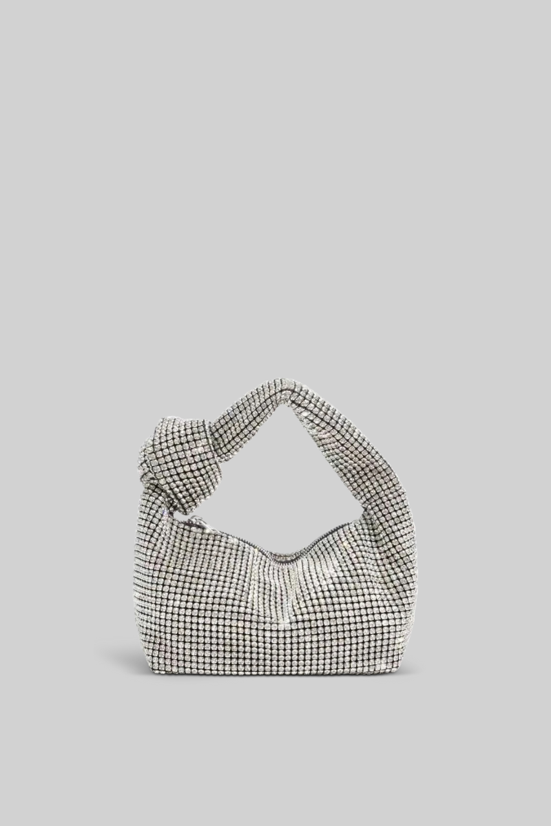Metallic Jewel-Effect Tote Bag with Bow Detail – Silver – view 1