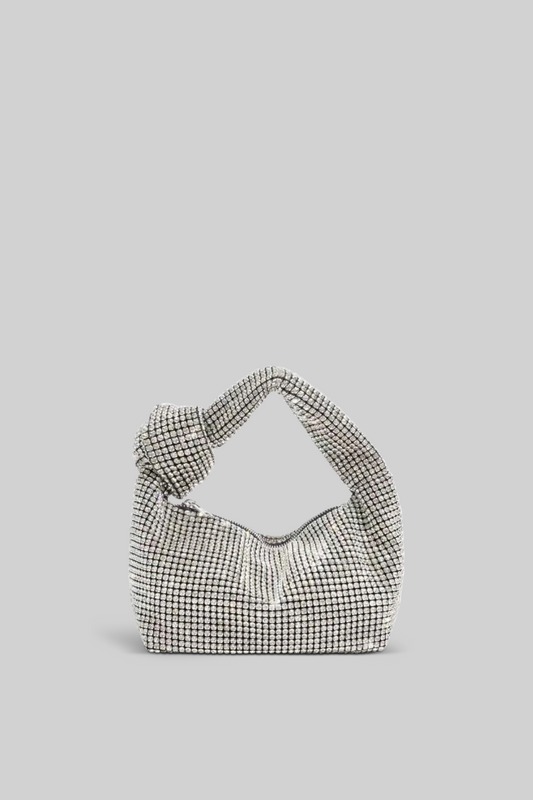 Metallic Jewel-Effect Tote Bag with Bow Detail – Silver
