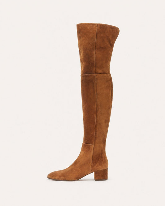 Round Toe 4cm Low Heel Over-the-Knee Suede Boots