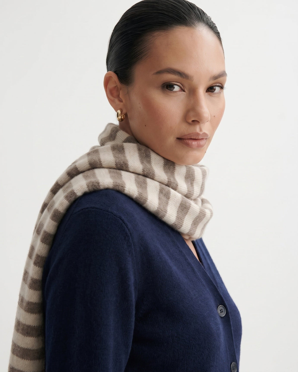 Warm Classic Striped Knitted Pure Cashmere Scarf – view 6