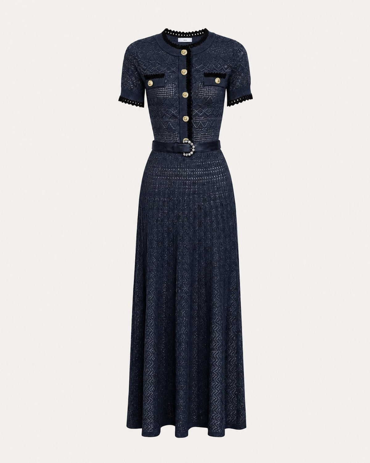 Short Sleeve Cinched Waist Slim Fit Viscose Knit Midi Dress – view 9